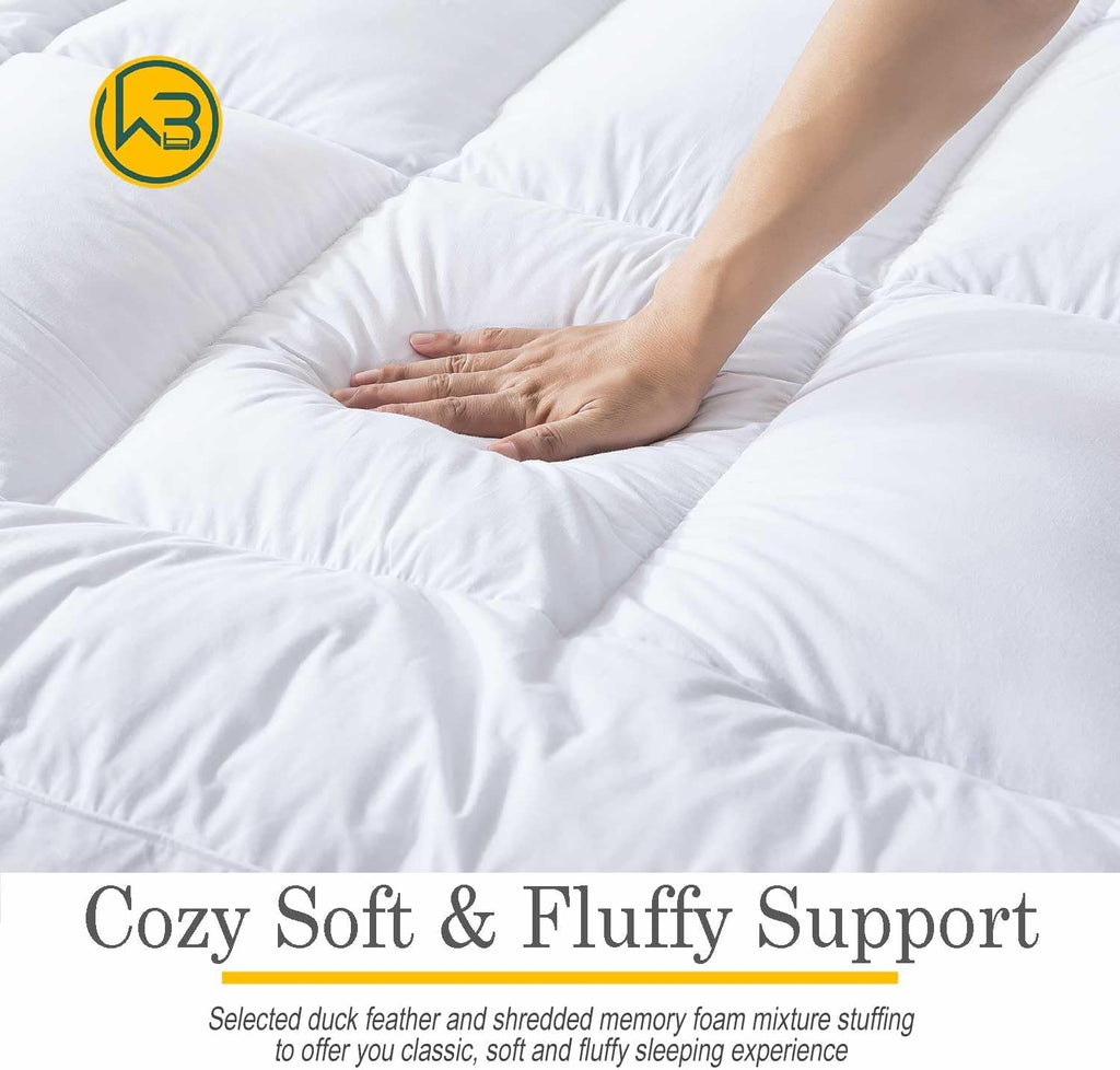 WhatsBedding 3 Inch Feather Bed Mattress Topper,Duck Feather Memory Foam Mattress Topper, Thickened Topper Layer,Queen
