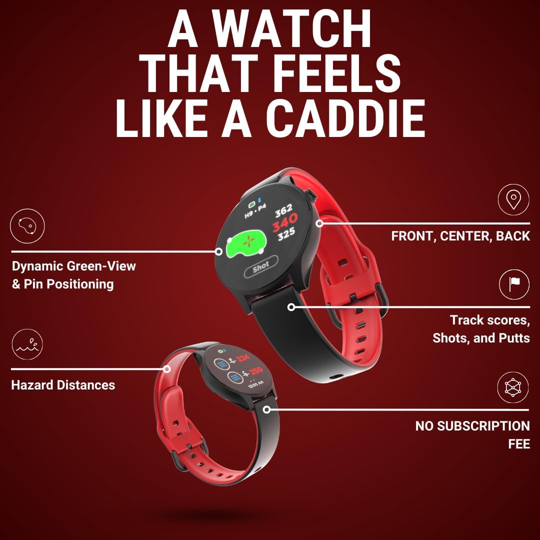 Watch+ Golf GPS Watch LCD Touchscreen, Embedded GPS, 42,000+ Courses, Dynamic Pin Positioning, Performance Tracking Gir Fairways Putts, FCB Hazard Distances, Shot Tracker, Green View, IPX7 Waterproof