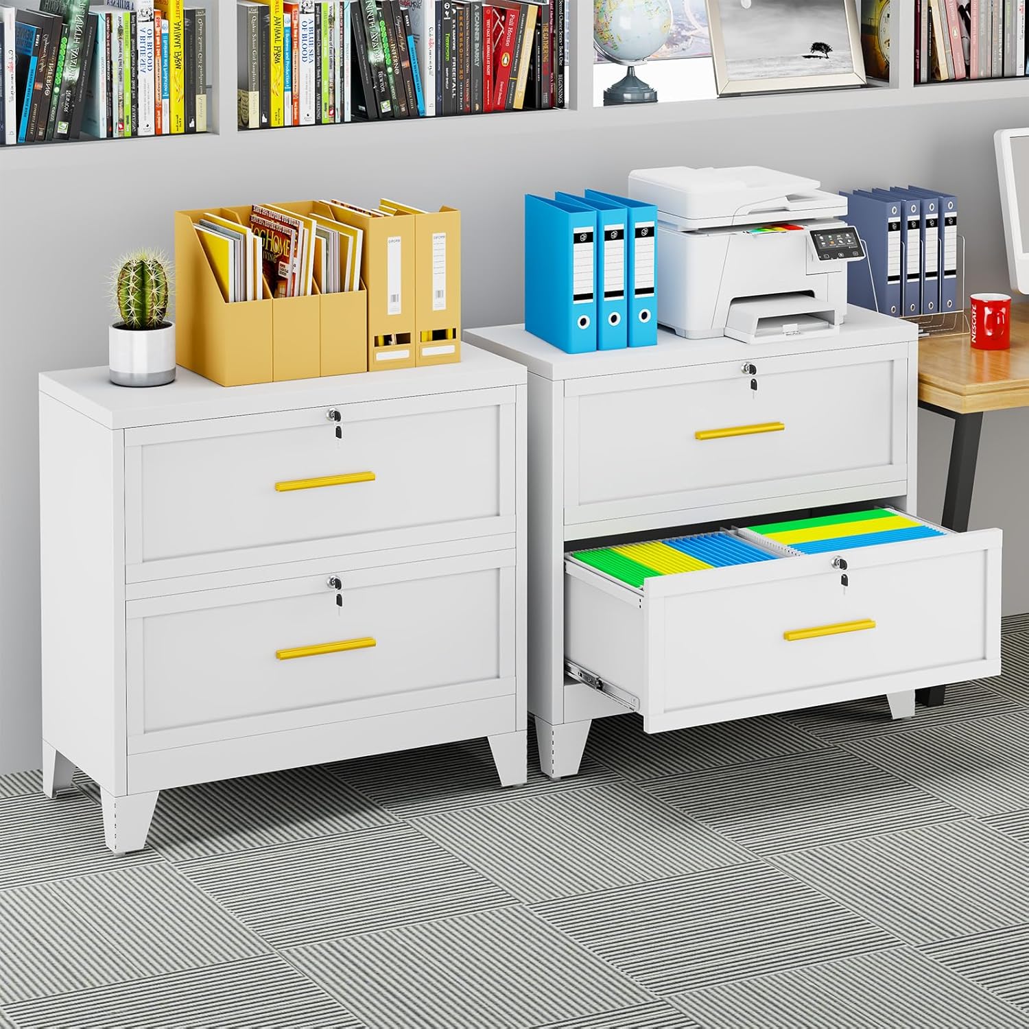 erosoei 2 Drawer File Cabinet with Lock, Metal Lateral File Cabinets for Home Office, Steel Wide Filing Organization Storage Cabinets, Home Office Furniture for Hanging Files Letter/Legal/F4/A4 Size