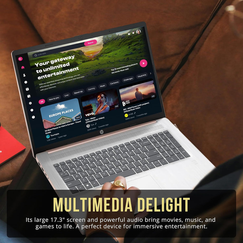 HP 17.3" HD+ BrightView Laptop, Intel Celeron N4120, 32GB RAM, 1TB SSD, Intel UHD Graphics, Numeric Keypad, HD Webcam, Wi-Fi, Windows 11 Home, Rose Gold (Renewed)