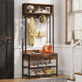 Tribesigns 3-in-1 Entryway Hall Tree with Drawer, Vintage Industrial Coat Rack with Shoe Bench and Hutch, Mudroom Bench with Shoe Storage Rack and 9 Hooks for Living Room Bedroom (Brown)