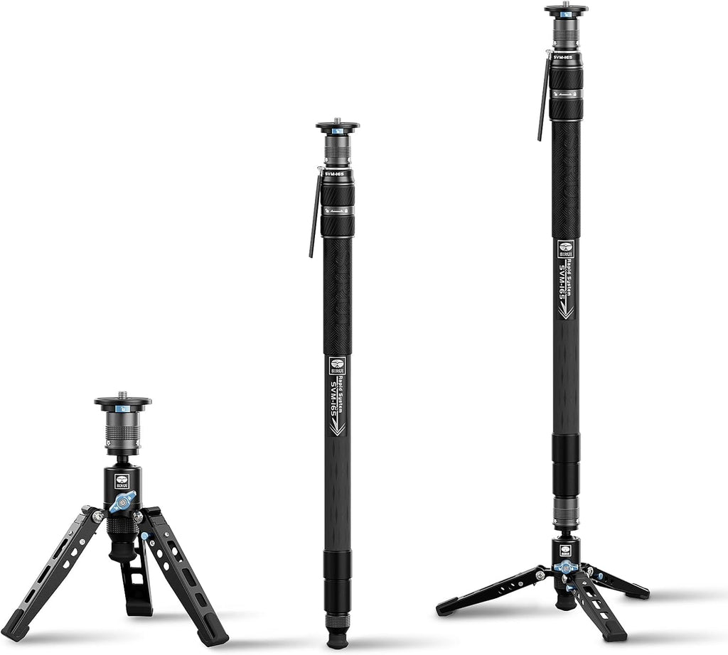 SIRUI SVM-165 Rapid Monopod for Cameras, 65” Carbon Fiber Monopod with Feet, One-Step Rapid Height Adjustment, Lightweight for DSLR Camera, Modular 3 in 1, Max Load 22lbs