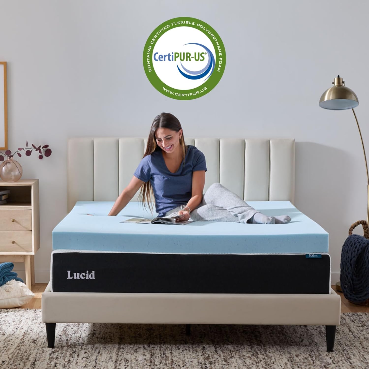 Lucid 4 Inch Memory Foam Mattress Topper, Queen Size – Cooling Gel Bed Topper – Preassure-Relieving Ultra Plush Feel – Ventilated Breathable Design – CertiPur Certified - Dorm Room Essentials