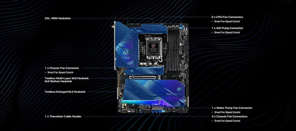 ASRock Intel Core Ultra Phantom Gaming Z890 Riptide WiFi 7 ATX Motherboard DDR5 9066 MHz 256 GB LGA1851 RL-ILM M.2 PCIe 5.0