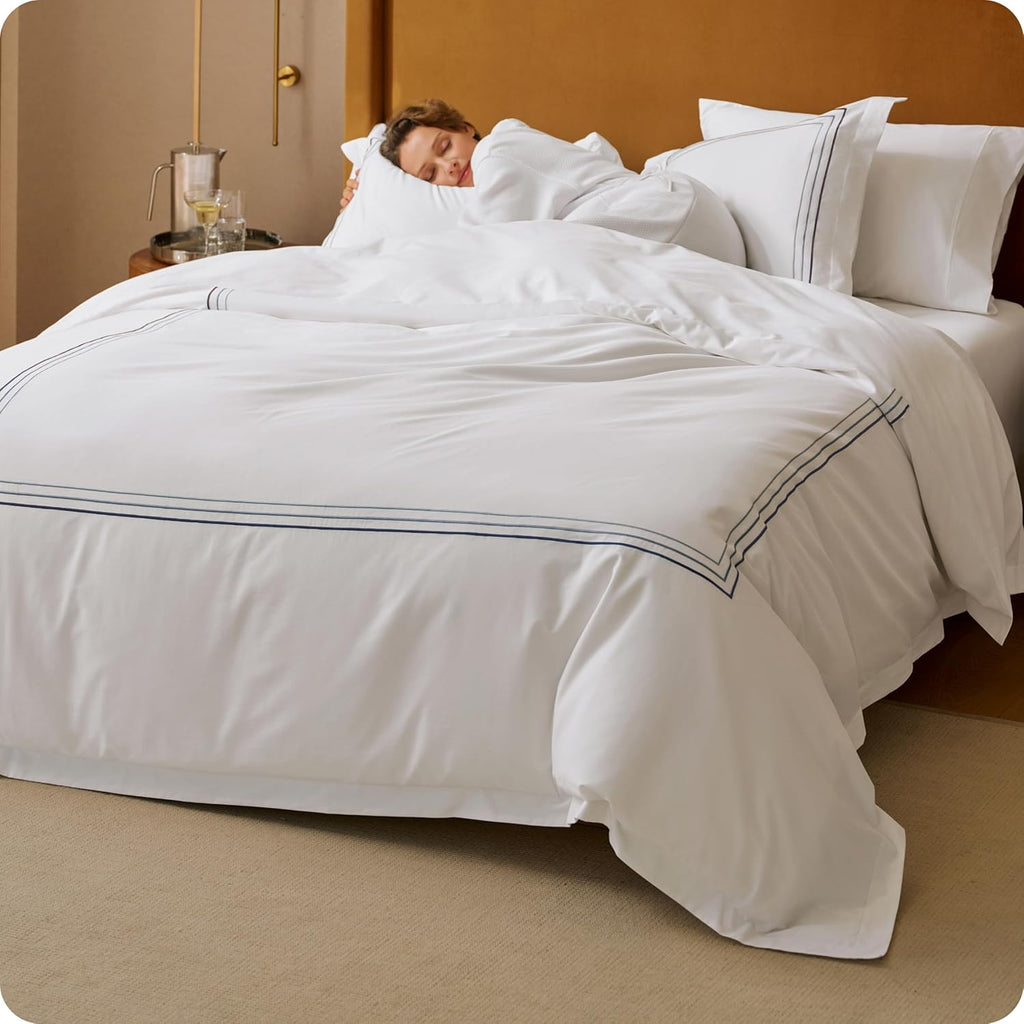 Bedsure 100% Giza Egyptian Cotton Duvet Cover King, Luxury Hotel Duvet Cover, PureWoven Soft & Breathable Sateen Bedding Set for All-Season, 3 Pieces, 104"x90" (Gradient Blue)