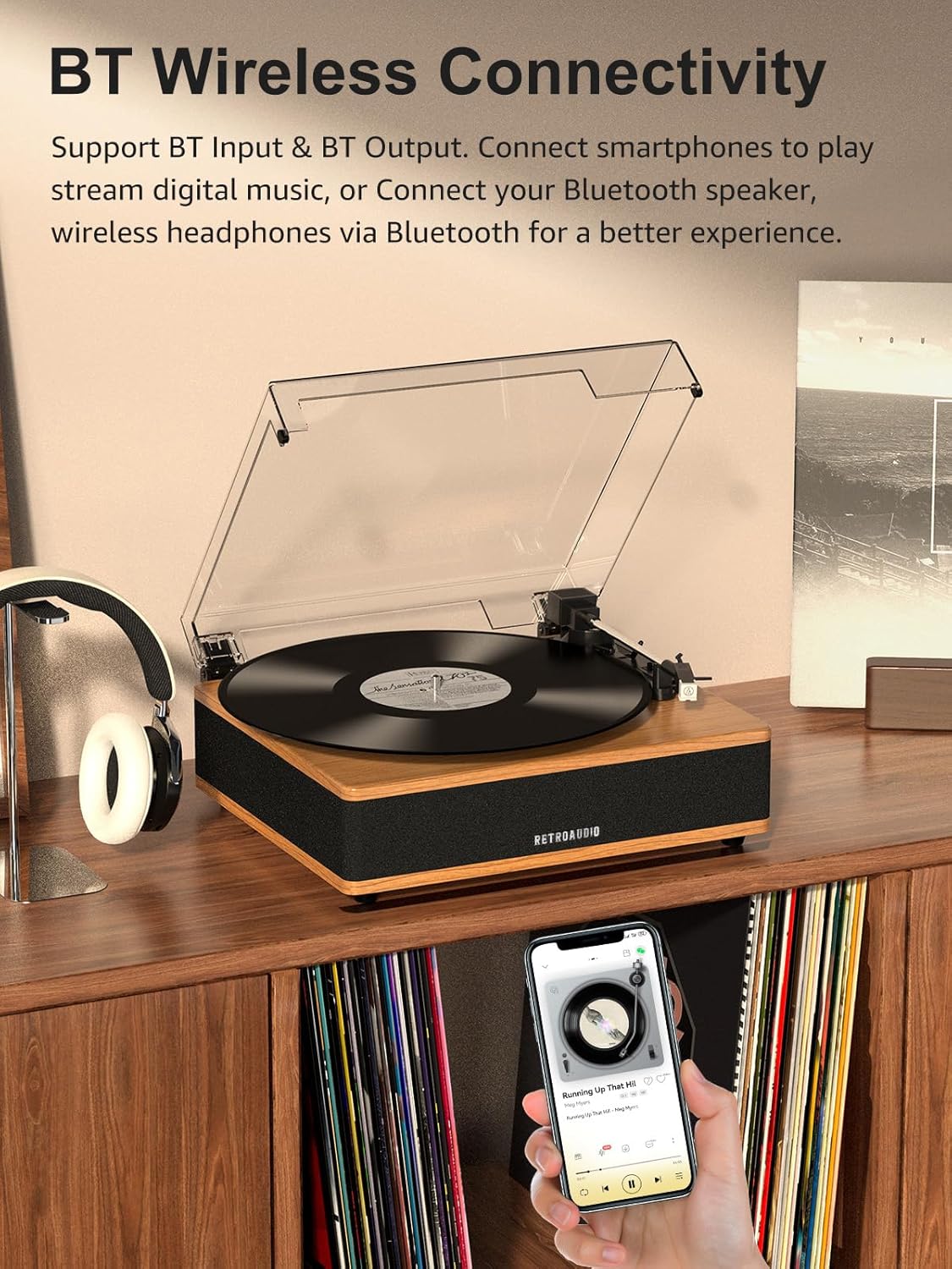Vinyl Record Player with Built-in Speakers Bluetooth Record Player Support Bluetooth in & Out High Fidelity 3-Speed Turntable with AT-3600L Magnetic Cartridge Support RCA Output Auto Stop