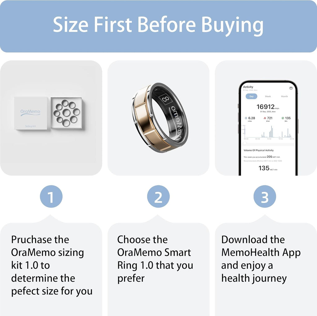 Smart Ring 1.0 for Men/Women, No Subscription Fee, 7-8 Days Battery Life, HRV/Stress Monitoring/Sleep Track/Fitness for iOS and Android, Matte Gold & Silver, Size 9