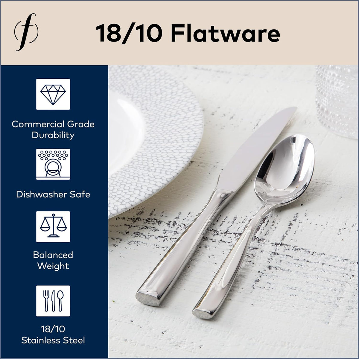 FORTESSA Lucca 18/10 Stainless Steel Flatware, 20 Piece Place Setting With Table Knives, Forks and Spoons (Service For 4), Dishwasher Safe, Polished