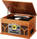 10-in-1 Record Player with Built-in Speakers Wireless Playback, CD & Cassette Player, USB Player, AM/FM Radio, 3 Speeds Turntable Vinyl Record Player Mahogany