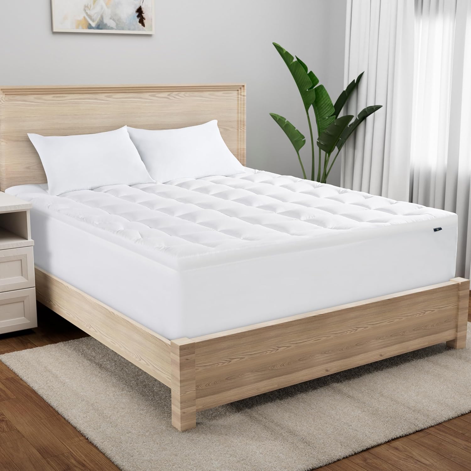Serta Memory Flex Soft Mattress Topper, 2" Pillow Top Mattress Pad, Cushioning Stain Resistant Mattress Protector with 15" Pocket for Secure Fit, Machine Washable, Queen, White