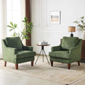 VINGLI Mid-Century Modern Accent Chairs Set of 2, Green Upholstered Armchair Comfy Sofa Chairs Reading Chair High Back for Living Room Bedroom Furniture Apartment