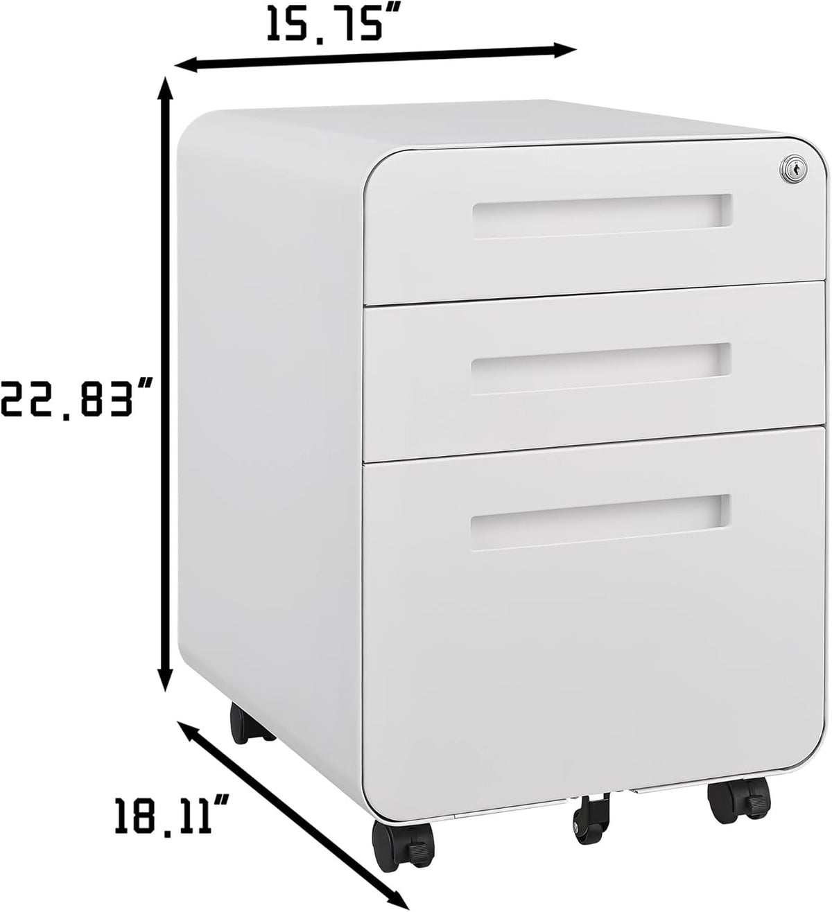 Garvee 3 Drawer File Cabinet with Lock, Under Desk Mobile Metal Filing Cabinet for Home Office, 5 Wheel Anti-Tilt Rolling File Cabinets for A4/Letter/Legal Size, Fully Assembled