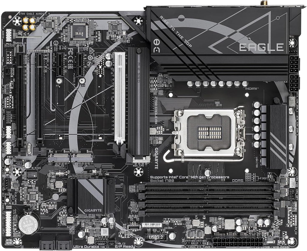 GIGABYTE Z790 Eagle AX LGA 1700 ATX Motherboard, Support Intel Core 14th/13th/12th Gen, DDR5, 12+1+1 Power Phase, 3X M.2, PCIe 5.0, USB-C 3.2, WIFI6E, 2.5GbE, Q-Flash, EZ-Latch, RGB Fusion