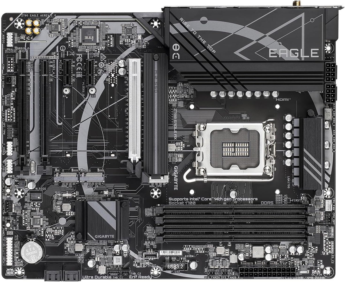 GIGABYTE Z790 Eagle AX LGA 1700 ATX Motherboard, Support Intel Core 14th/13th/12th Gen, DDR5, 12+1+1 Power Phase, 3X M.2, PCIe 5.0, USB-C 3.2, WIFI6E, 2.5GbE, Q-Flash, EZ-Latch, RGB Fusion