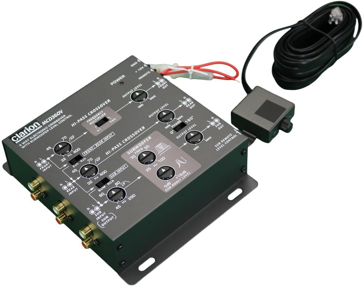 Clarion MCD360V 3-Way 6 Channel RCA Inputs Electronic Crossover with Remote Subwoofer Level Control Adjustable Level Output for Front Rear Subwoofer