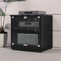 2-Tier Media Storage Cabinet, Wooden Audio Video Media Stand, Modern AV Cabinet with Tempered Glass Doors, Entertainment Stereo Component(Black)