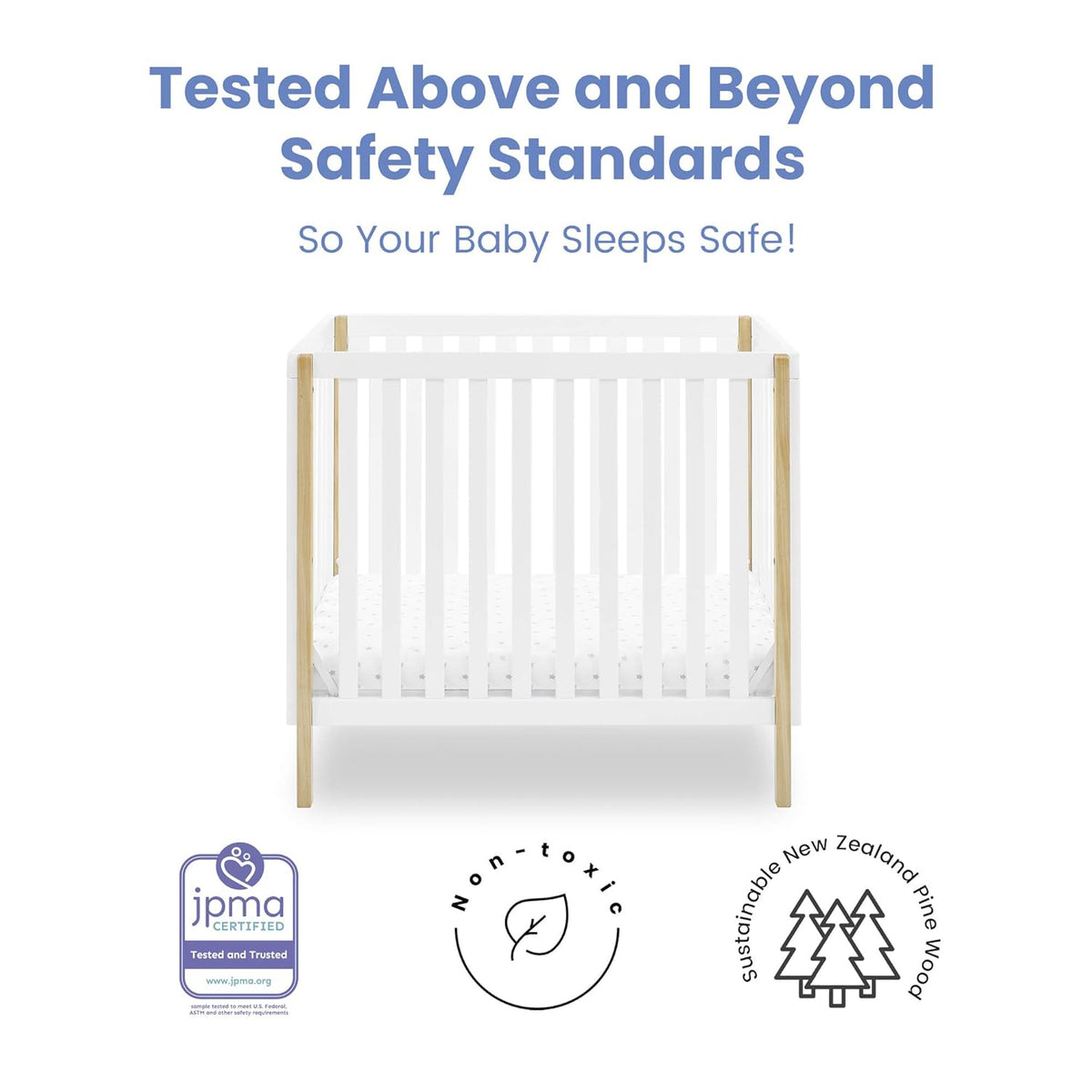 Delta Children Gio Mini Crib with 2.75" Mattress Included, Bianca White/Natural