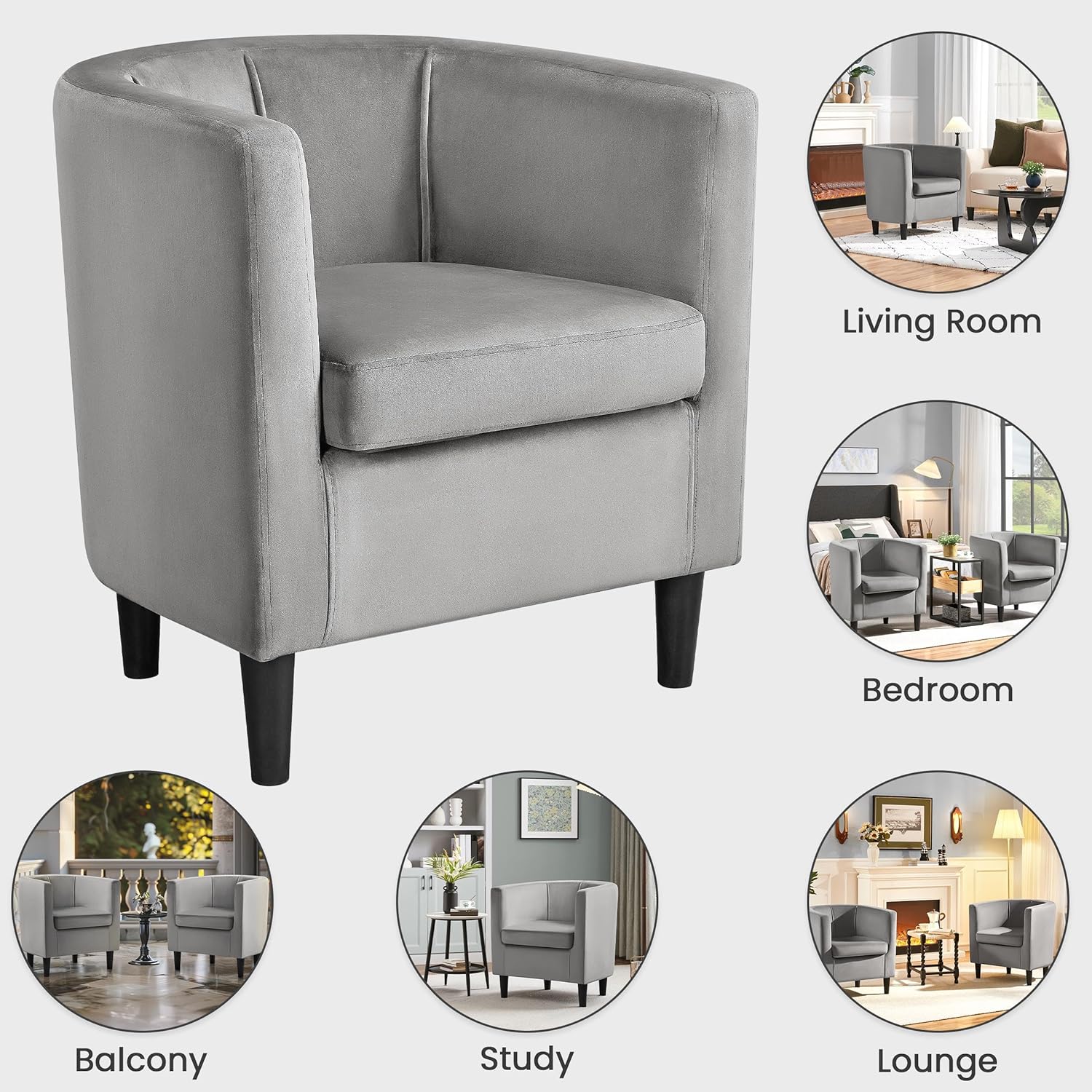 Yaheetech Accent Chair, Modern Velvet Armchairs with Big Ample Seat, Cozy Upholstered Barrel Sofa Chair for Living Room Bedroom Waiting Room, Set of 2, Gray