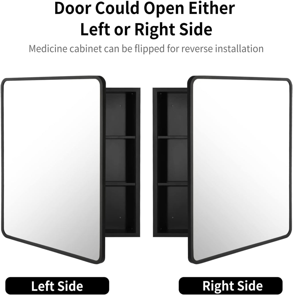 Movo Black Metal Framed Bathroom Mirror Medicine Cabinet,30 Inch x 24 Inch Recessed Wall Mounted Medicine Cabinet with Mirror,Aluminum Storage Cabinet for Bathroom Vanity