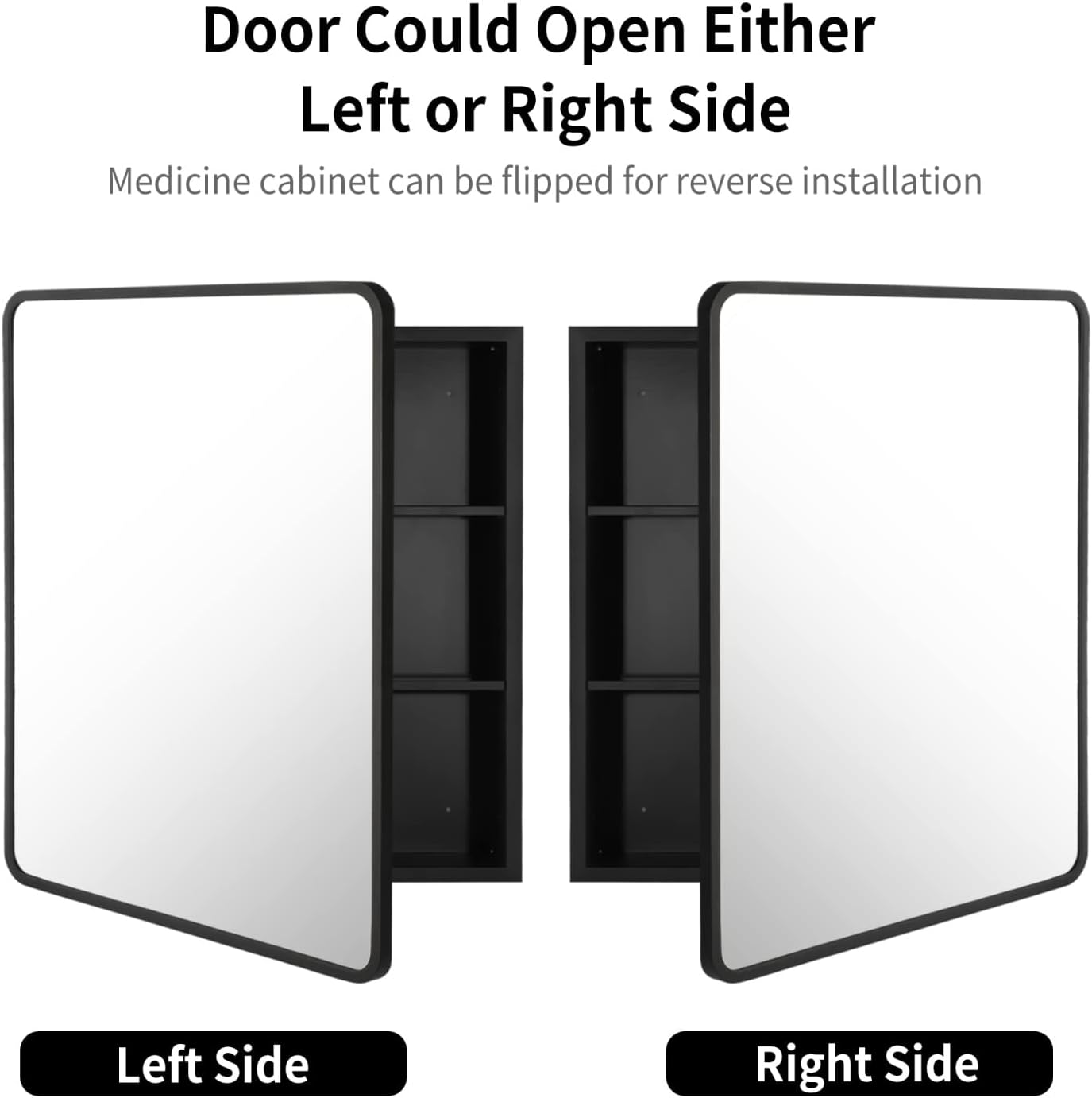 Movo Black Metal Framed Bathroom Mirror Medicine Cabinet,30 Inch x 24 Inch Recessed Wall Mounted Medicine Cabinet with Mirror,Aluminum Storage Cabinet for Bathroom Vanity