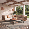 6-Piece Patio Conversation Set, Outdoor Sectional Sofa Modular Wicker Furniture with Thick Cushions & Wood Grain Coffee Table, Patio Furniture for Backyard Porch