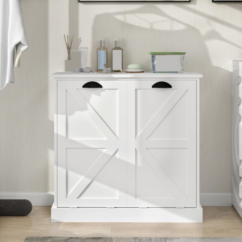 Modern Contemporary Laundry Sorter Cabinet, Two-Compartment Tilt-Out, for Bathroom Living Room Hallway