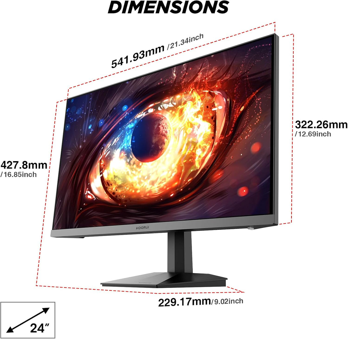 KOORUI 24" Gaming Monitor, 240Hz 1ms Response, FHD HDR400 Display, 90% DCI-P3 Color Gamut, Adaptive Sync, Ultra Slim Frame, VESA Mountable, HDMI 2.0, DP 1.4
