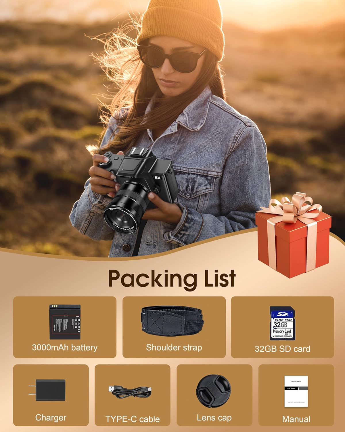 True 5K Digital Camera - 80MP WiFi Cameras for Photography - UHD Autofocus Vlogging Camera for YouTube 18X Zoom - One-Touch Macro Video Camara for Beginner with 4.0" Touch Screen, 32GB Card, Battery