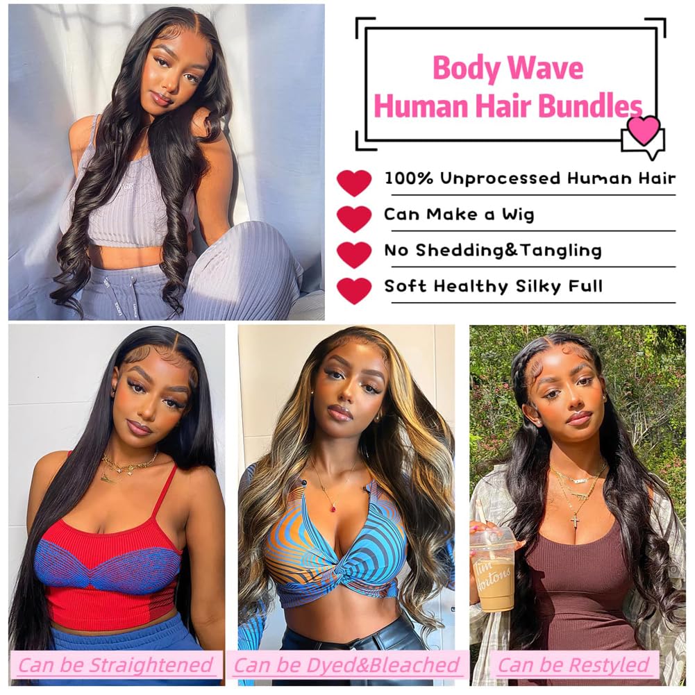YISEA Human Hair Bundles Body Wave 4 Bundles (30 28 26 24 inches) 12A Grade Brazilian Virgin 100% Unprocessed Human Hair Body Wavy Bundles Natural Black Weave Hair Extensions