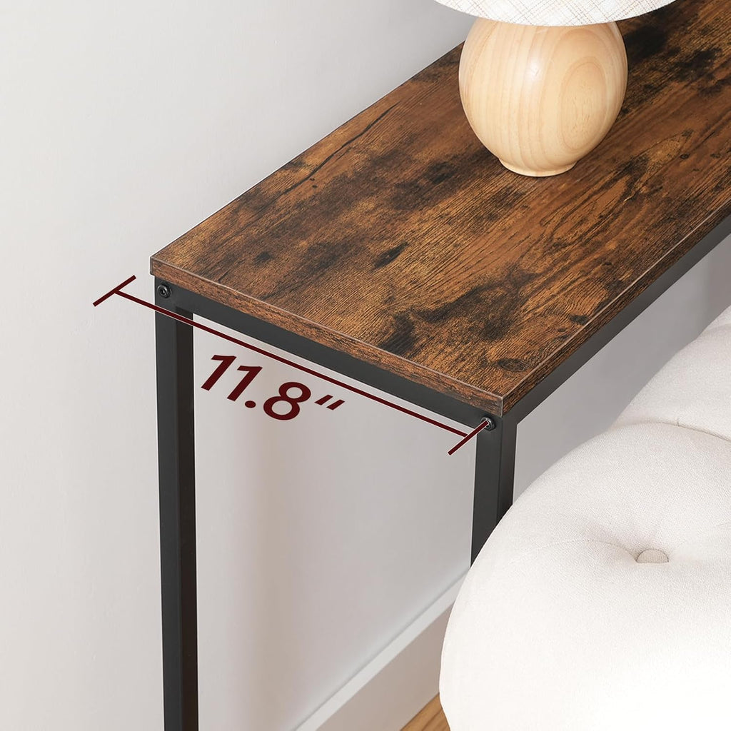 MAHANCRIS 78.7" Console Table with Power Outlet, 11.8" Wide Narrow Sofa Table, Industrial Entryway Table with USB Ports, Behind Couch for Entryway, Hallway, Foyer, Living Room, Rustic Brown CTHR320E01