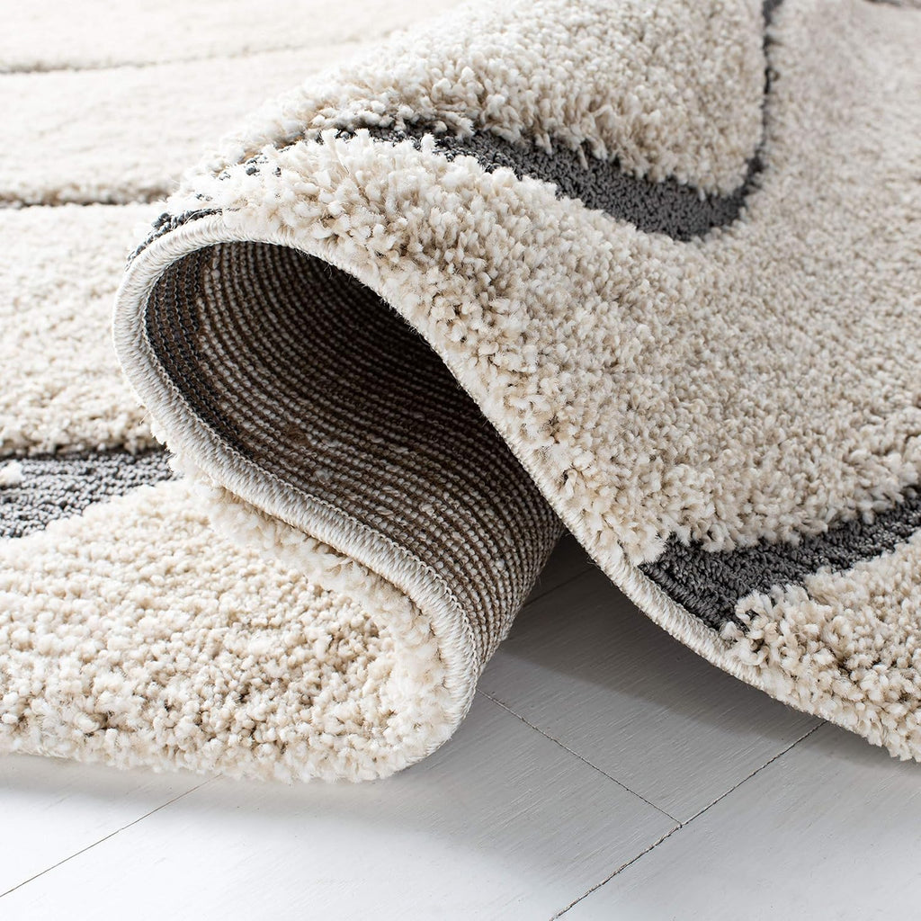 SAFAVIEH Florida Shag Collection Area Rug - 8'6" x 12', Cream & Grey, Non-Shedding & Easy Care, 1.2-inch Thick Ideal for High Traffic Areas in Living Room, Bedroom (SG471-1180)