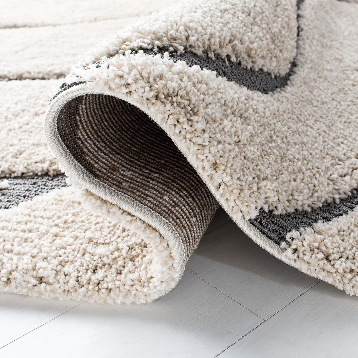 SAFAVIEH Florida Shag Collection Area Rug - 8'6" x 12', Cream & Grey, Non-Shedding & Easy Care, 1.2-inch Thick Ideal for High Traffic Areas in Living Room, Bedroom (SG471-1180)