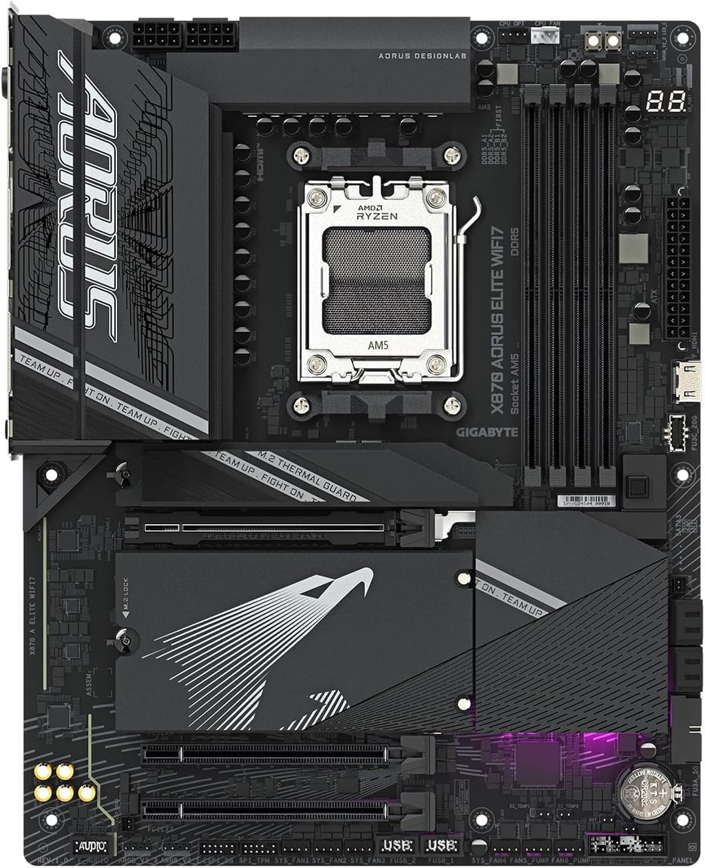 GIGABYTE X870 AORUS Elite WIFI7 AMD AM5 LGA 1718 Motherboard, ATX, DDR5, 4X M.2, PCIe 5.0, USB4, WIFI7, 2.5GbE LAN, EZ-Latch, 5-Year Warranty