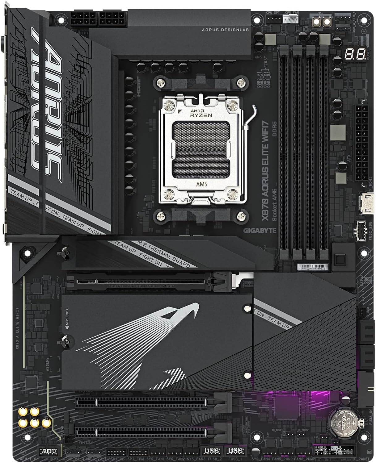 GIGABYTE X870 AORUS Elite WIFI7 AMD AM5 LGA 1718 Motherboard, ATX, DDR5, 4X M.2, PCIe 5.0, USB4, WIFI7, 2.5GbE LAN, EZ-Latch, 5-Year Warranty