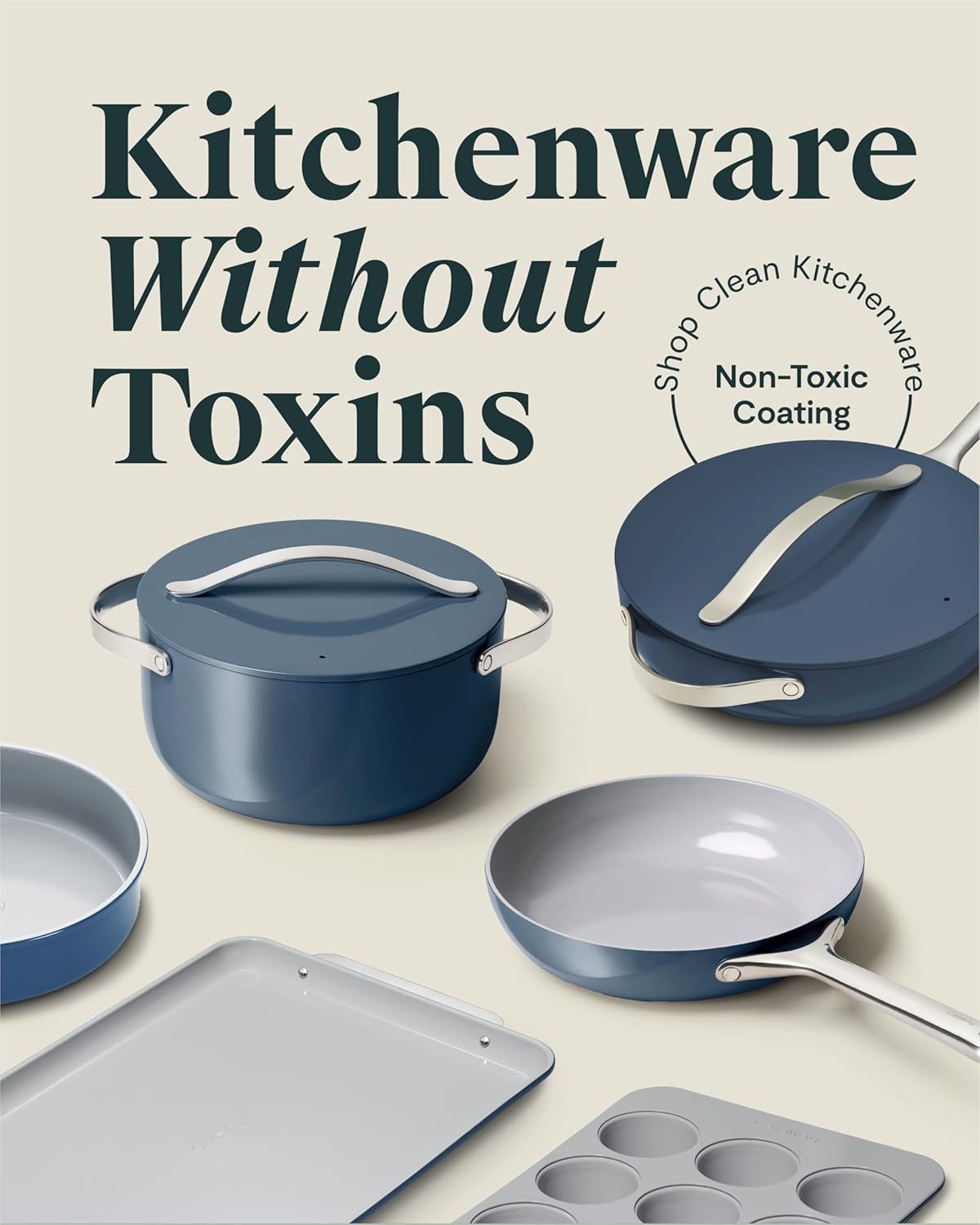 Caraway 23-Piece Nonstick Ceramic Cookware & Bakeware Set – Pots, Frying Pans, Lids, Baking Sheets, Pans, Cooling Rack & Storage – Oven Safe, Non-Toxic – Compatible with All Stovetops - Cream