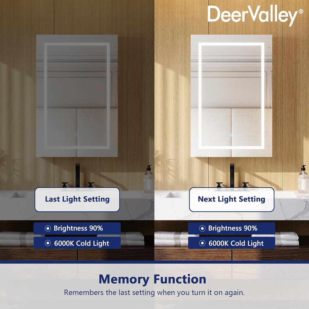 DeerValley 24" W x 36" H Led Lighted Medicine Cabinet with Mirror, Bathroom Medicine Cabinet with Defogger & 3-Color, Wall Mounted Mirrored Medicine Cabinets with Lights