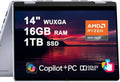 Dell Inspiron 14 7445 2-in-1 Laptop 14" WUXGA Comfortview Touchscreen AMD 6-core Ryzen 5 8640HS (>i7-1355U) 16GB RAM 1TB SSD Backlit for Creator Business Professional Work Win11