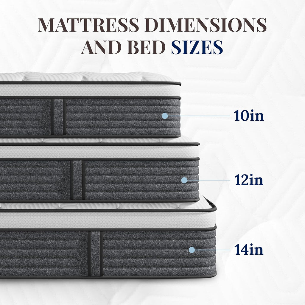 CH Charme House Queen Mattress, 14 Inch Hybrid Queen Size, Medium Feel Foam and Individual Pocket Springs, Fiberglass Free Bed Mattress, Extra Edge Support, Pressure Relief, CertiPUR-US