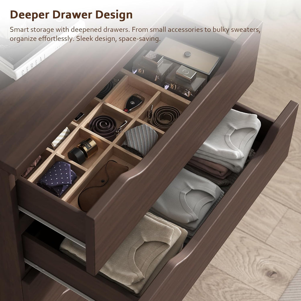 Brown Tall 5 Drawer Dresser for Bedroom with Hidden Storage Design, Large Modern Closet Dressers & Chests of Drawers with Cut-Out Handles, 27.6" L*15.8" W*45.3" H for Bedroom, Living Room, Nursery