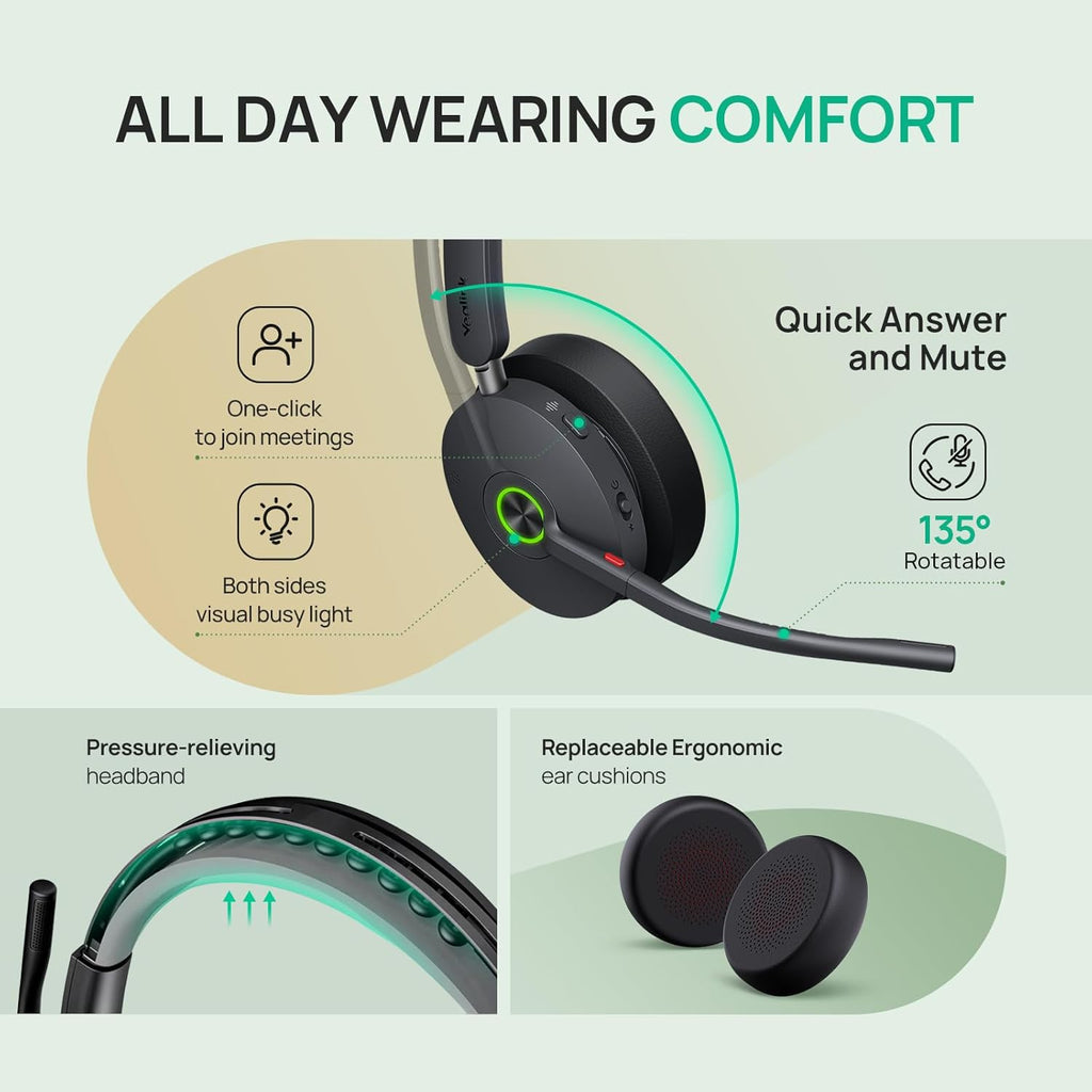 Yealink WH68 Workstation DECT Wireless Headset with 4" Touch Screen, 4 Mic Hybrid ANC, 606ft Range, All in One Workstation with Speaker, 3X USB Hub Office Headset for Desk Phone, Computer, Cellphone