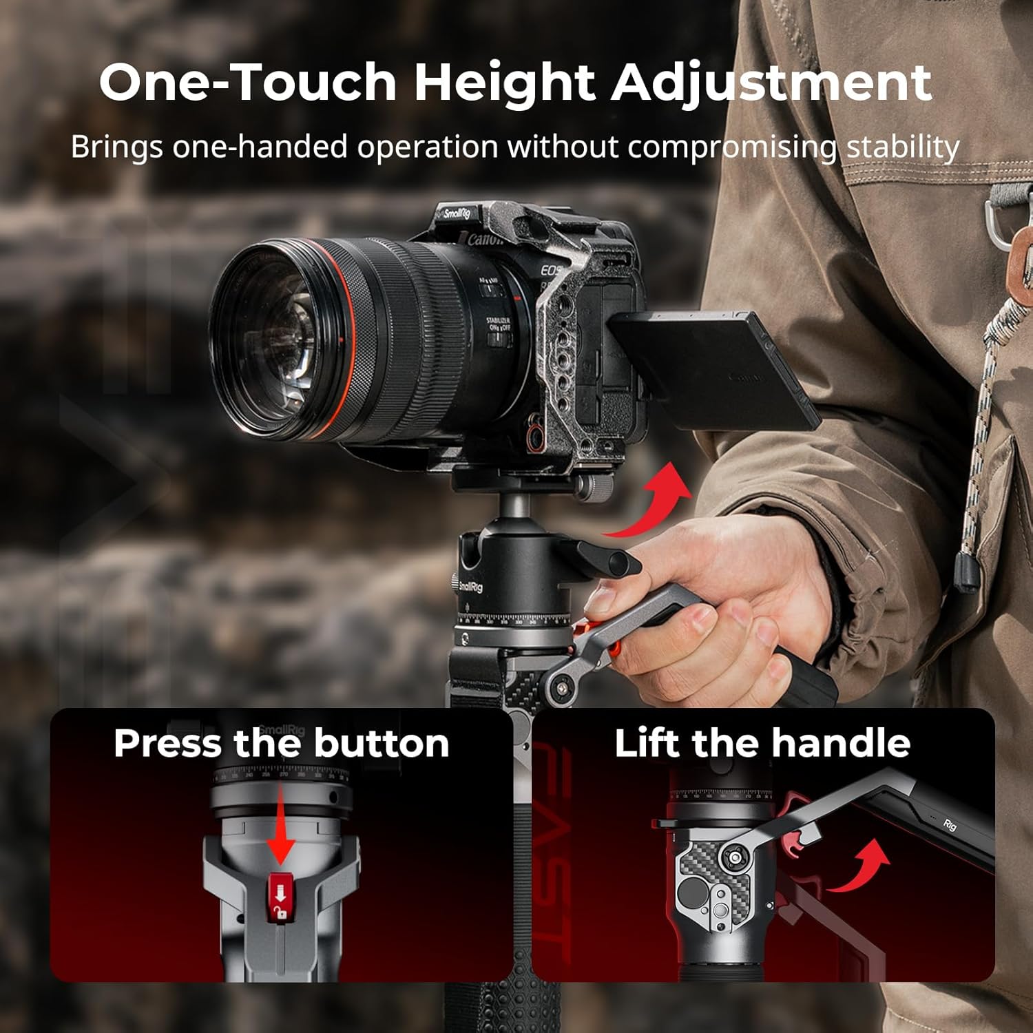 SmallRig 166.5cm / 65.6" Carbon Fiber Monopod for Camera, Compact Camera Monopod with One-Touch Height Adjustment, Max. 5kg Playload Ball Head, Storage Size of 68cm / 26.8", Weighs 1.72kg / 3.8lb