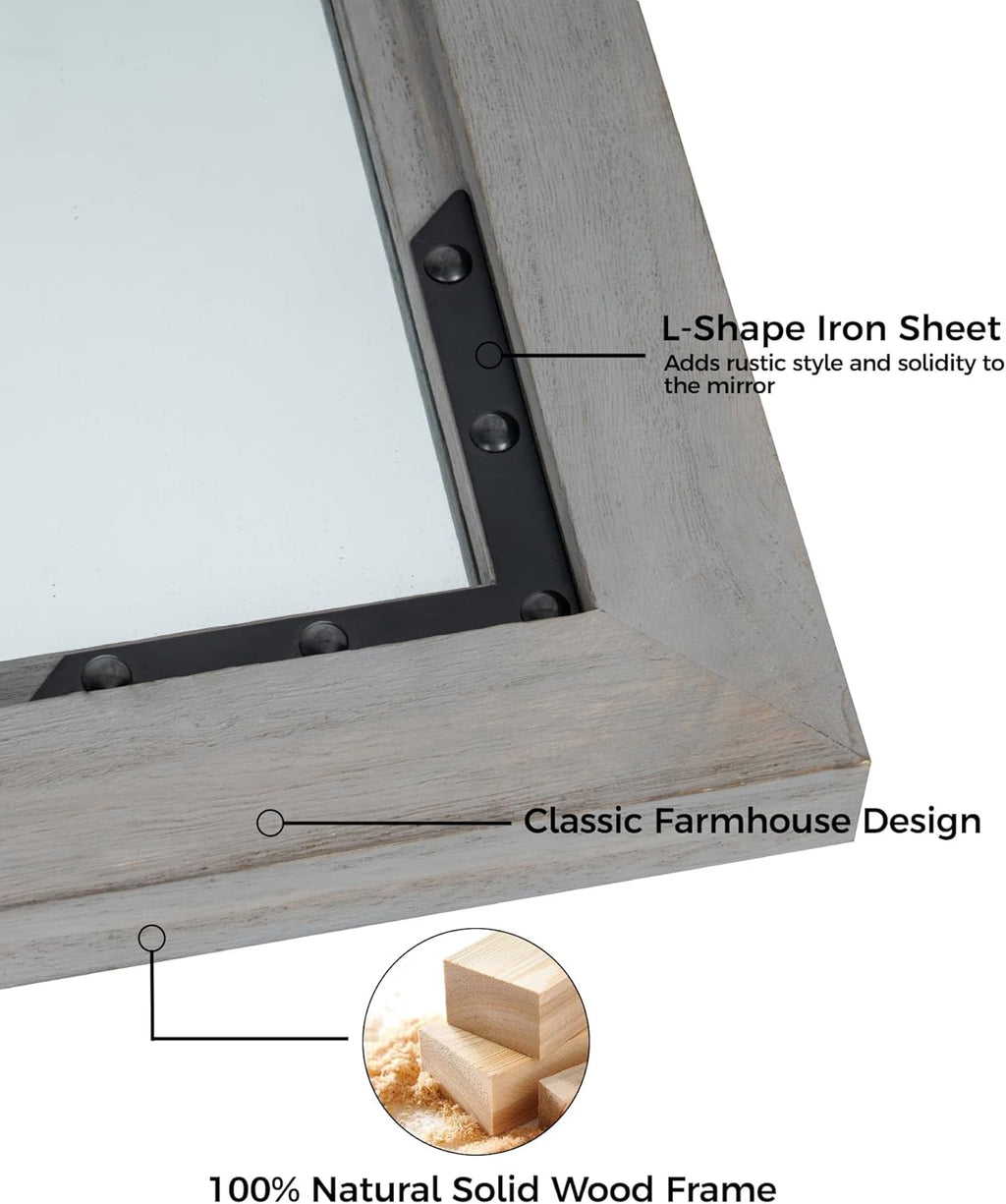 FLYJOE Medicine Cabinet Mirror 20 x 26 Inch Farmhouse Bathroom Mirror Door Solid Wood Storage Cabinet with Adjustable Shelves, Wall Mounted for Bathroom Living Room, Grey
