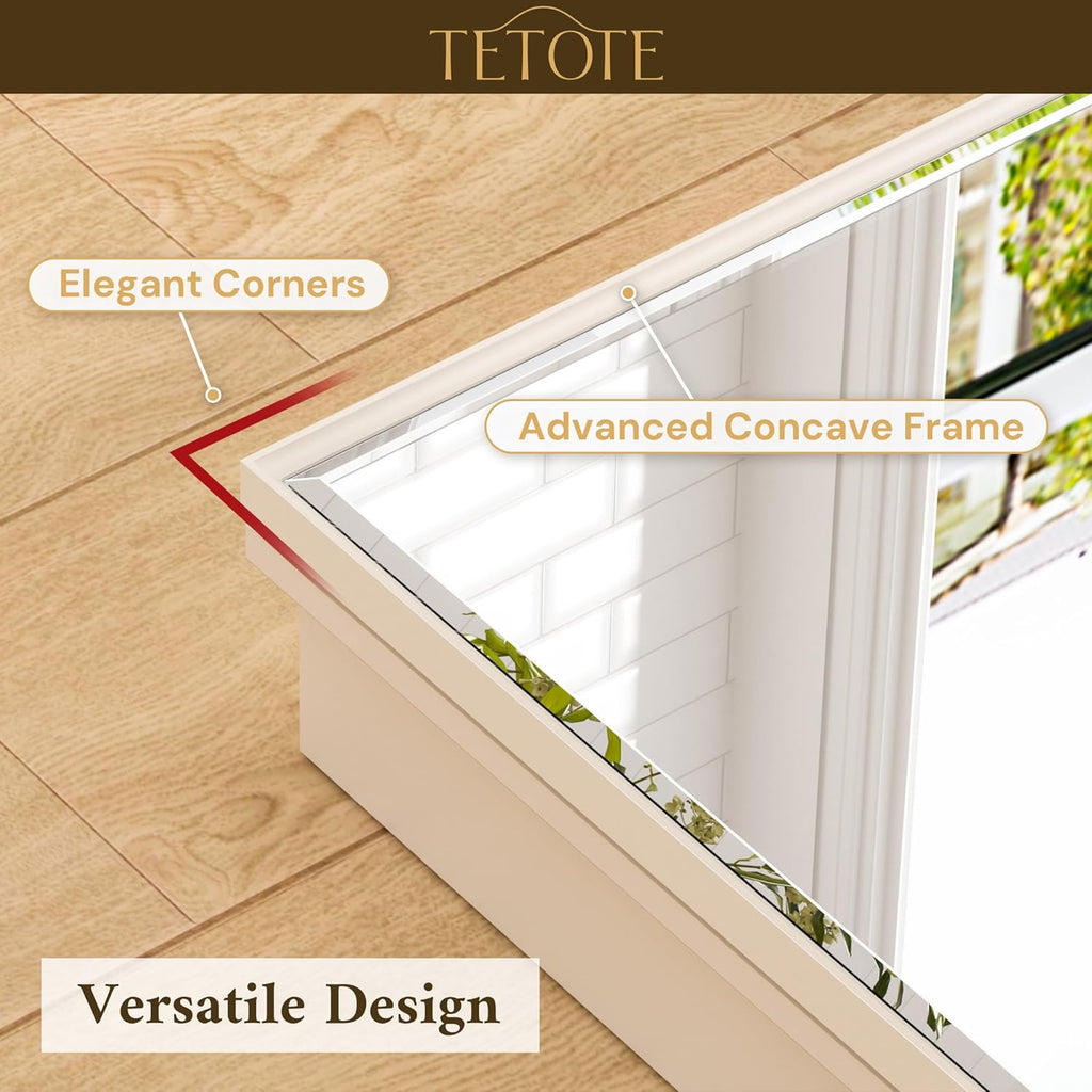 TETOTE 16" x 24" Medicine Cabinets for Bathroom with Tempered Mirror Recessed Medicine Cabinet with Aluminum Beveled Frame, Stepless Adjustable Shelves, DTC Hinge
