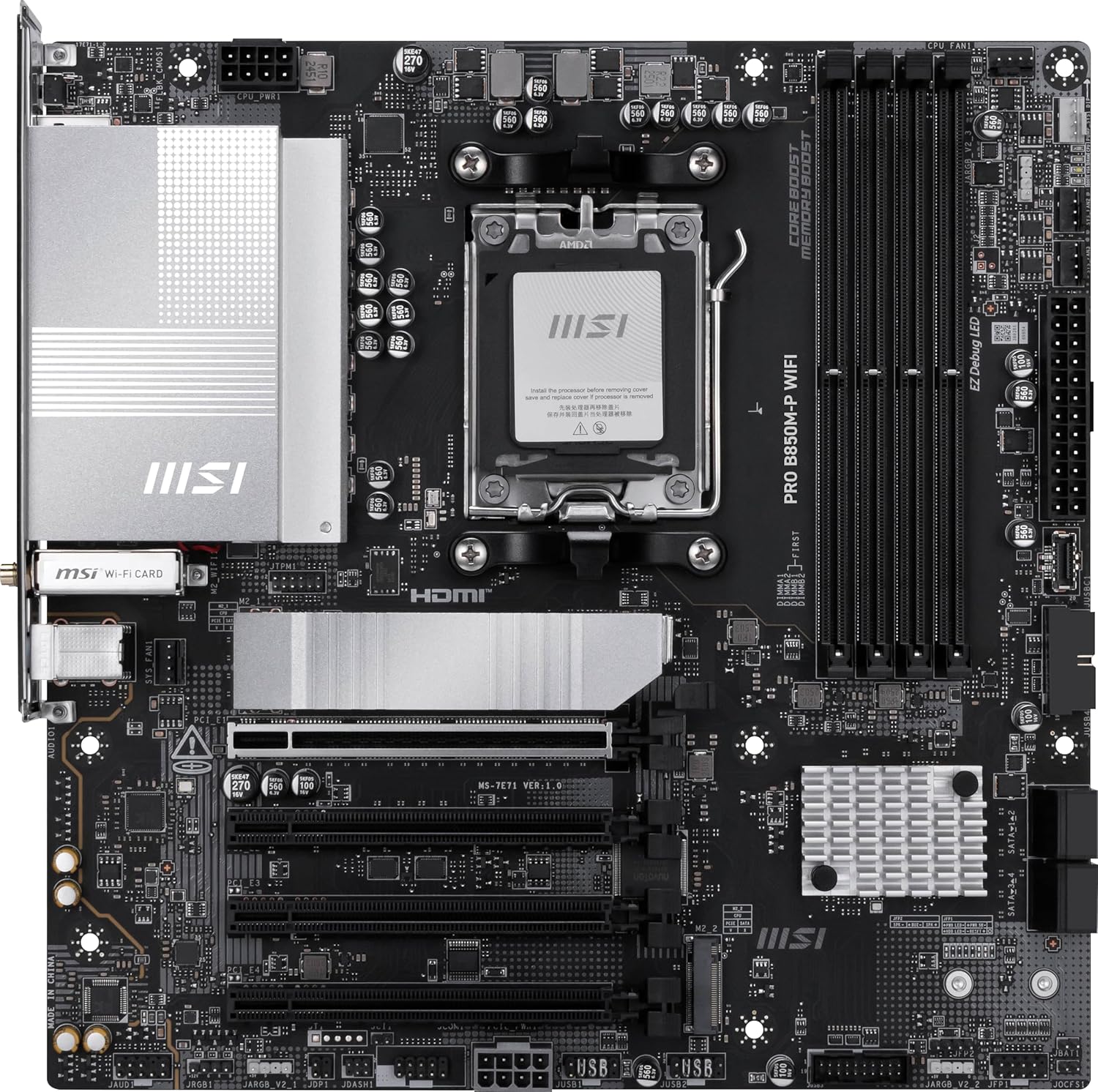 MSI PRO B850M-P WIFI Motherboard,ATX-Supports AMD Ryzen 9000-7000 Processors,AM5-DDR5 Memory Boost (8200+ MT/s OC),PCIe 5.0 x16&4.0x16,M.2 Gen5,Wi-Fi 7,5G LAN+HIGH-SPEED DDR5 RAM 16GB (1x 16GB) Bundle