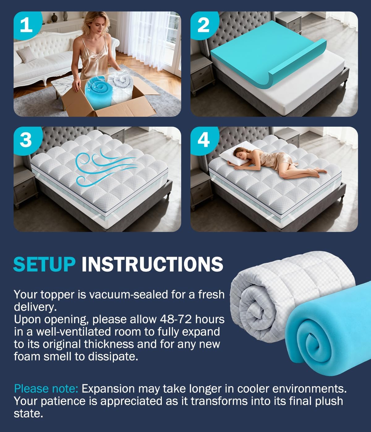 Dual Layer 4 Inch Memory Foam Mattress Topper Queen Size, 2" Cooling Gel Memory Foam & 2" Pillow Top Bed Topper, CertiPUR-US Mattress Cover for Pressure Relief, 21" Deep Pocket, White