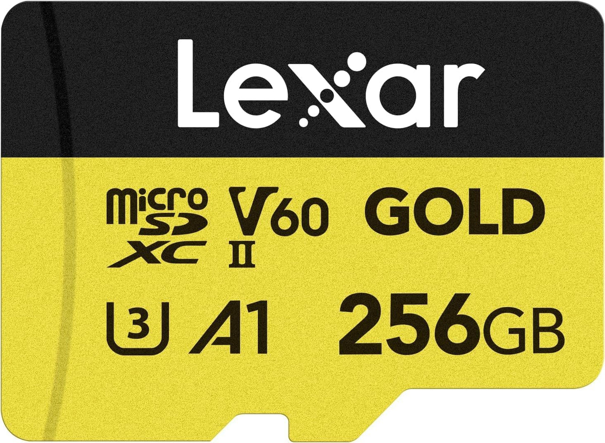 Lexar 256GB Professional Gold Micro SD Card, UHS-II, C10, U3, V60, A1, Full HD, 4K, Up to 280/180 MB/s microSDXC Memory Card, for Drones, Action Cameras, Portable Gaming Devices (LMSGOLD256G-BNNNG)