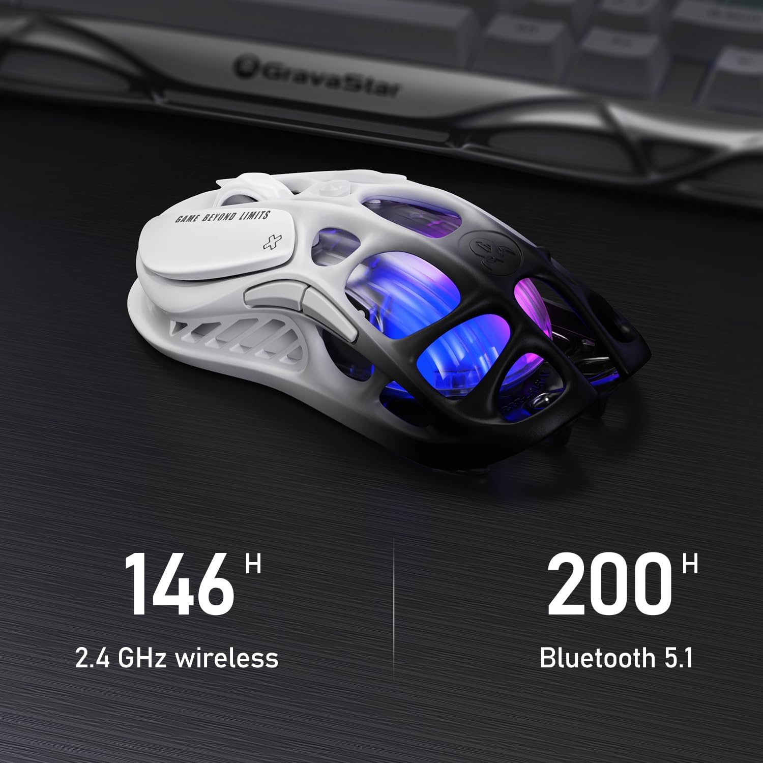 GravaStar Mercury M1 Pro Gaming Mouse, Lightweight Magnesium Alloy, 26,000 DPI, PAW3395DM Sensor, 5 Programmable Buttons, Support Wired/2.4GHz/BT, Up to 200 Hours Battery Life (Gradient Black)