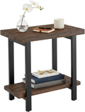 Alaterre Furniture Pomona Living Room 2-Tier Solid Wood End Table with Natural Finish and Metal Legs – Modern Farmhouse Accent or Home Décor (Rustic Brown)