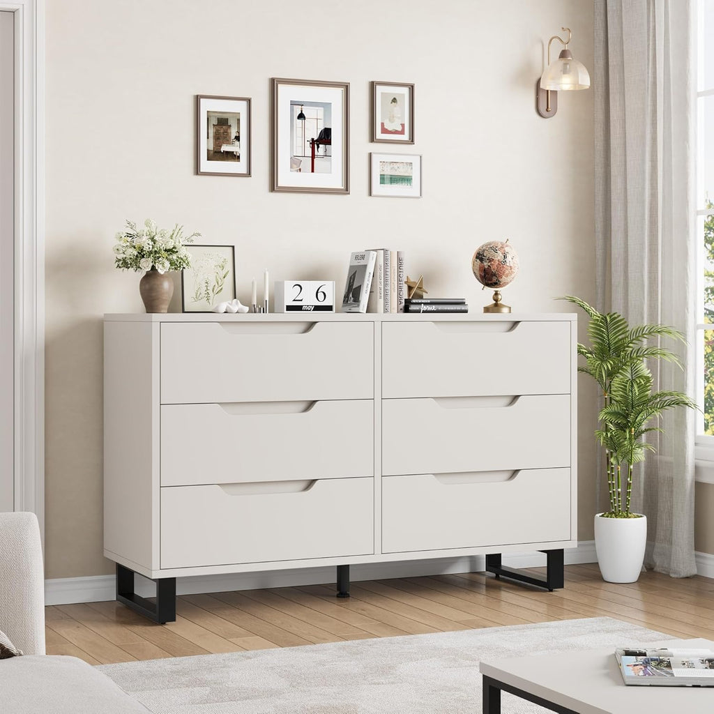 GarveeHome 6 Dresser for Bedroom, 47.2 in Wide Dresser, Freestanding Vertical Drawer Cabinet with Storage, Wooden Closet Storage Chest for Living Room, Hallway, Entryway