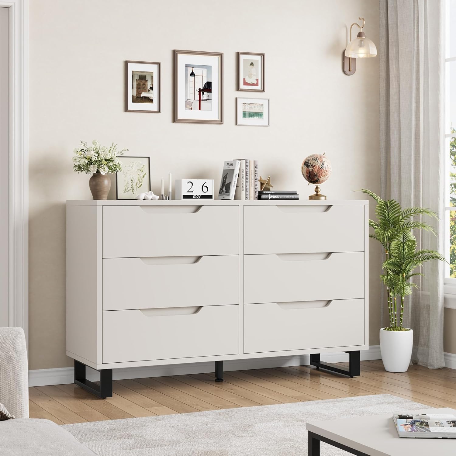 GarveeHome 6 Dresser for Bedroom, 47.2 in Wide Dresser, Freestanding Vertical Drawer Cabinet with Storage, Wooden Closet Storage Chest for Living Room, Hallway, Entryway